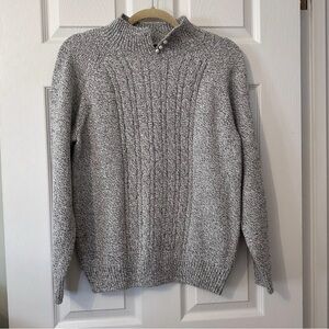 Karen Scott Women's M Petite Pearl Buttons Marled Cable Knit Sweater Mock Neck